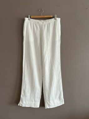 J Jill 100% Linen Ankle Pants Womens Petite Small White Pull On Pockets Coastal